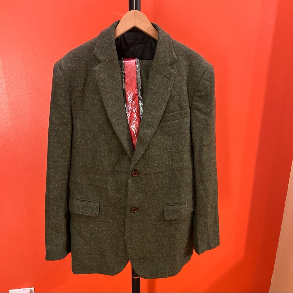 Men's Plaid Wool Blend Tweed Slim Fit Party Wedding Tuxedo